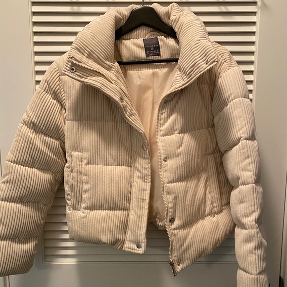 Brown Primark Ladies Jackets 2021 Cream Corduroy Puffer Jacket 2025